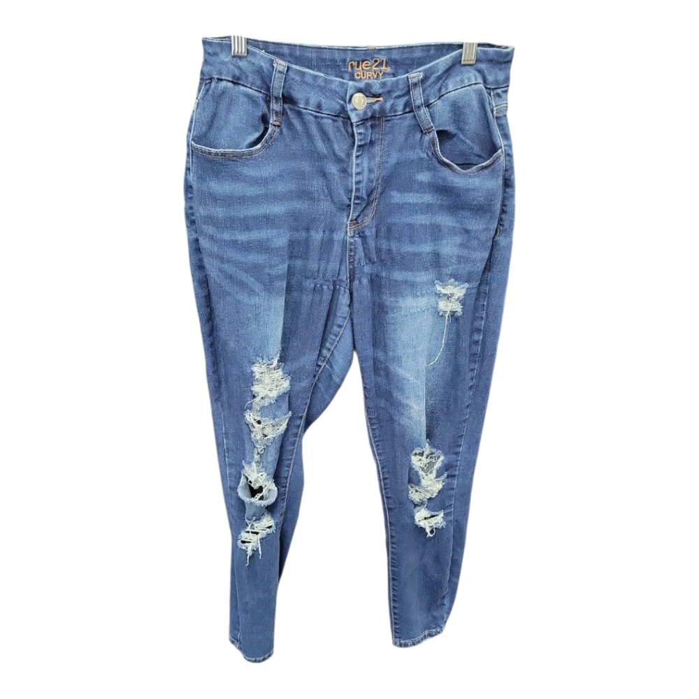 Rue21 Curvy High Rise Ankle Straight Leg Jeggings Distressed Womens Size 10